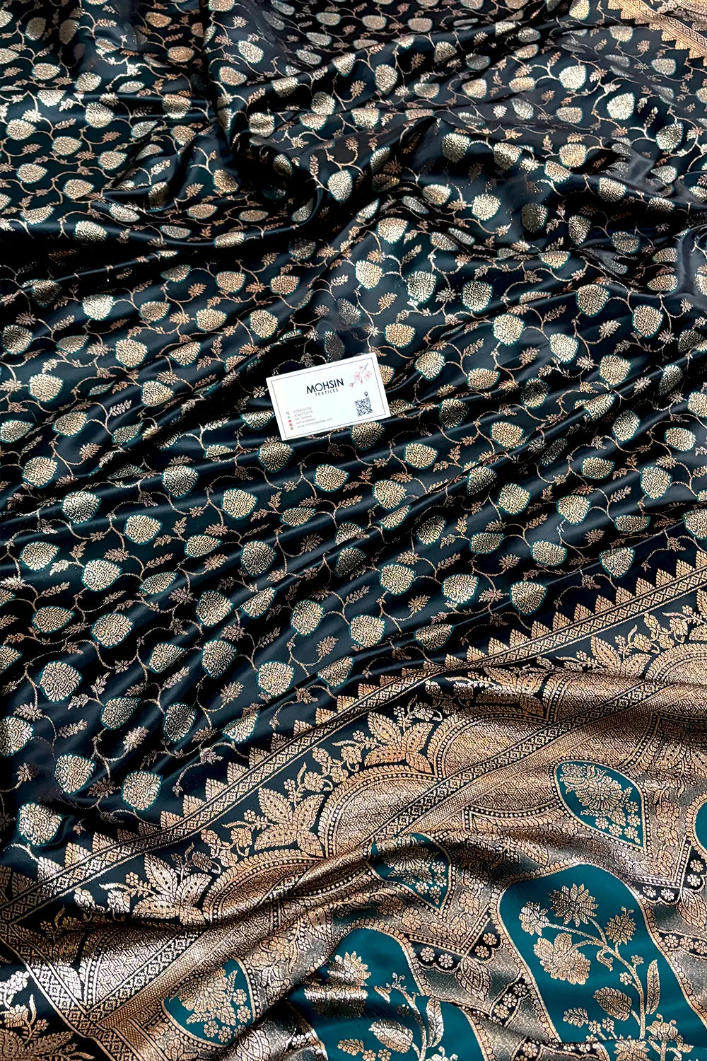 Teal Zari Katan Silk Banarasi Saree