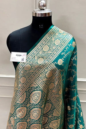 Teal Zari Katan Silk Banarasi Saree