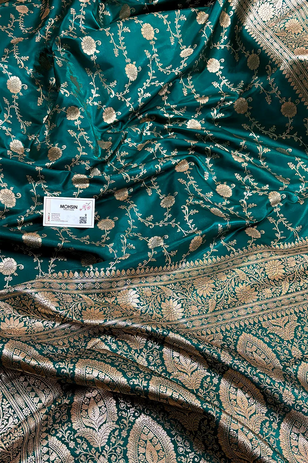 Teal Zari Katan Silk Banarasi Saree
