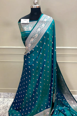 Teal Zari Katan Silk Banarasi Saree