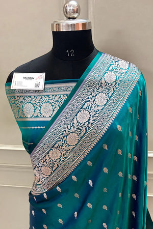 Teal Zari Katan Silk Banarasi Saree