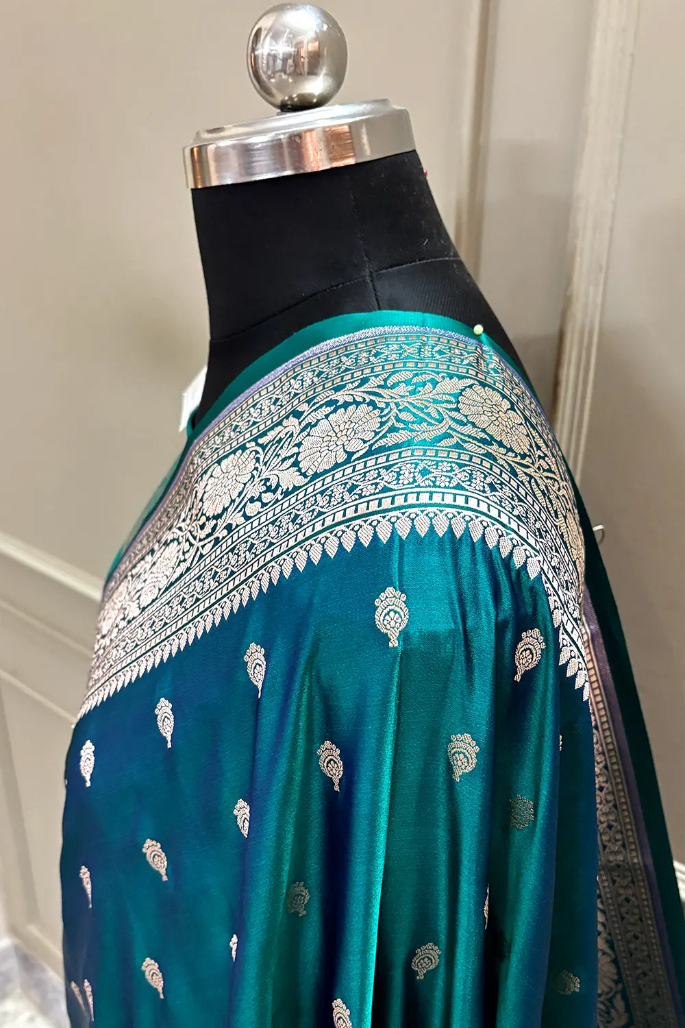 Teal Zari Katan Silk Banarasi Saree