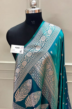 Teal Zari Katan Silk Banarasi Saree
