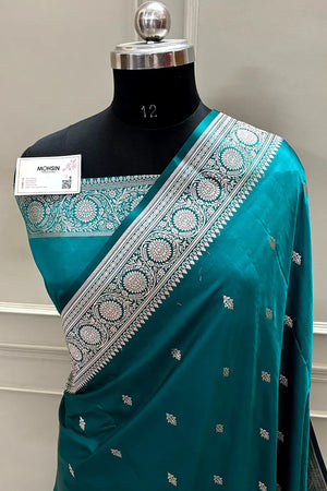 Teal Zari Katan Silk Banarasi Saree