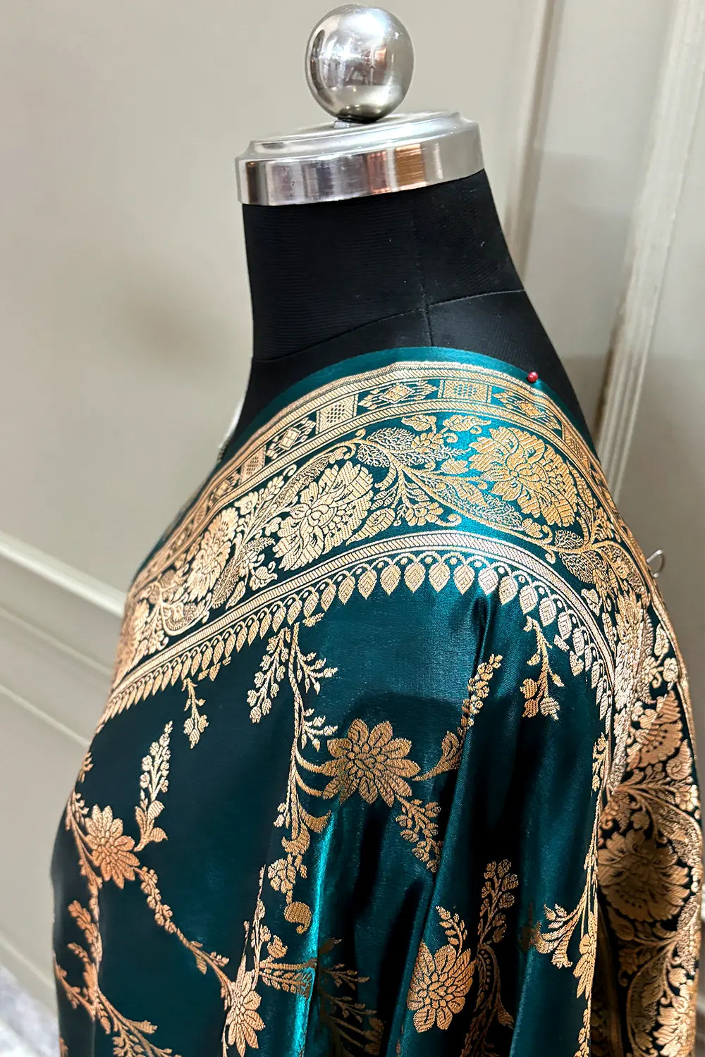 Teal Zari Katan Satin Silk Banarasi Saree