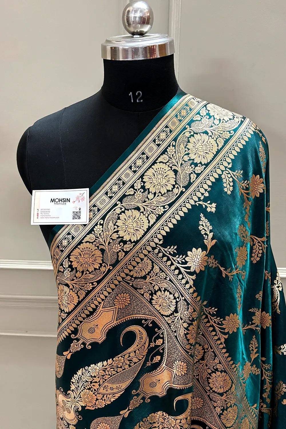 Teal Zari Katan Satin Silk Banarasi Saree