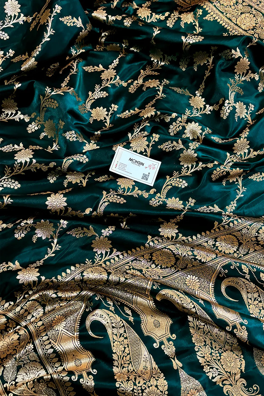 Teal Zari Katan Satin Silk Banarasi Saree