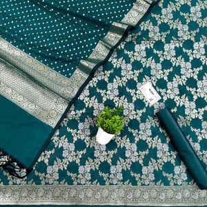 Teal Zari Katan Silk Banarasi Suit