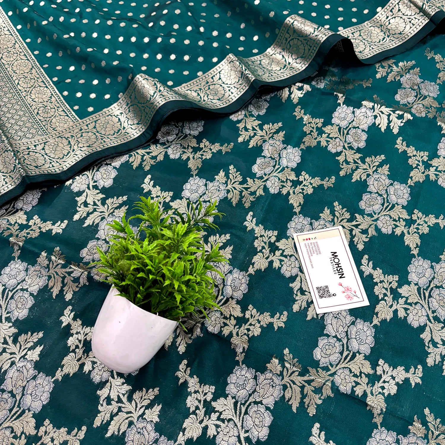 Teal Zari Katan Silk Banarasi Suit