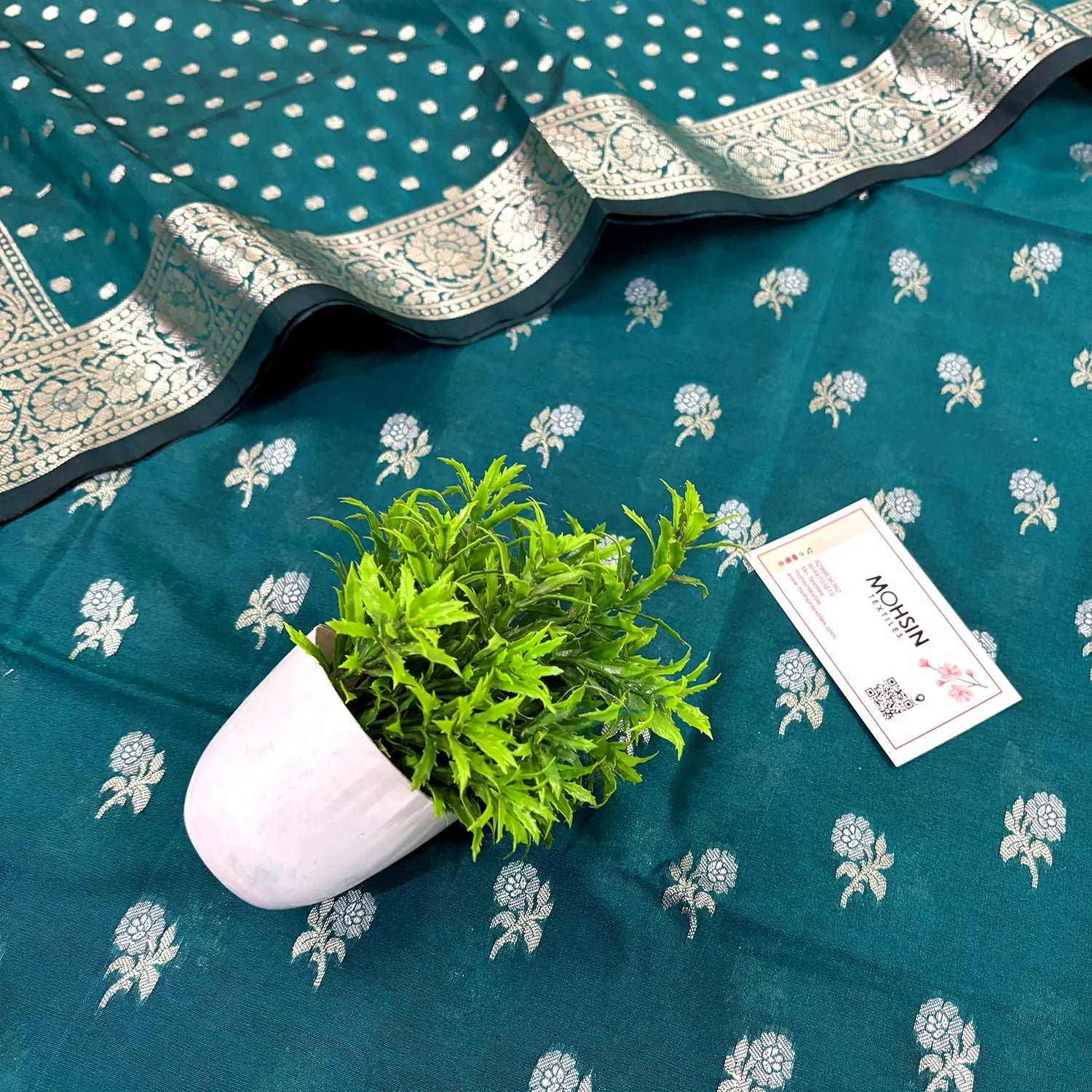 Teal Zari Katan Silk Banarasi Suit