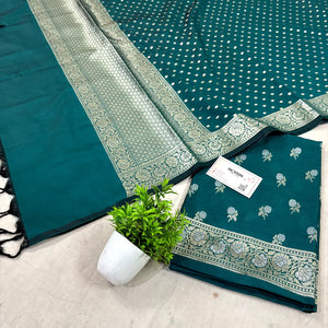 Teal Zari Katan Silk Banarasi Suit
