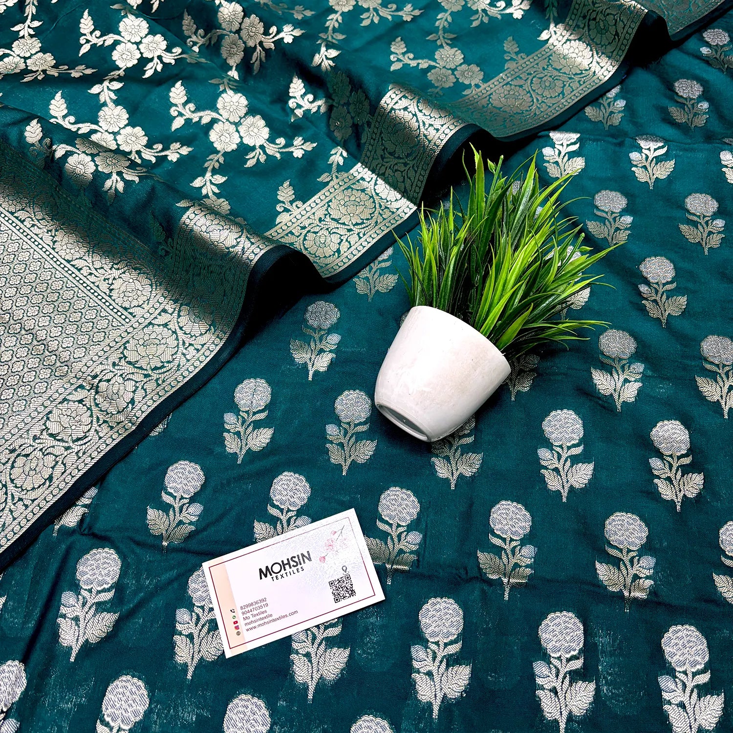 Teal Zari Katan Silk Banarasi Suit