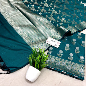 Teal Zari Katan Silk Banarasi Suit