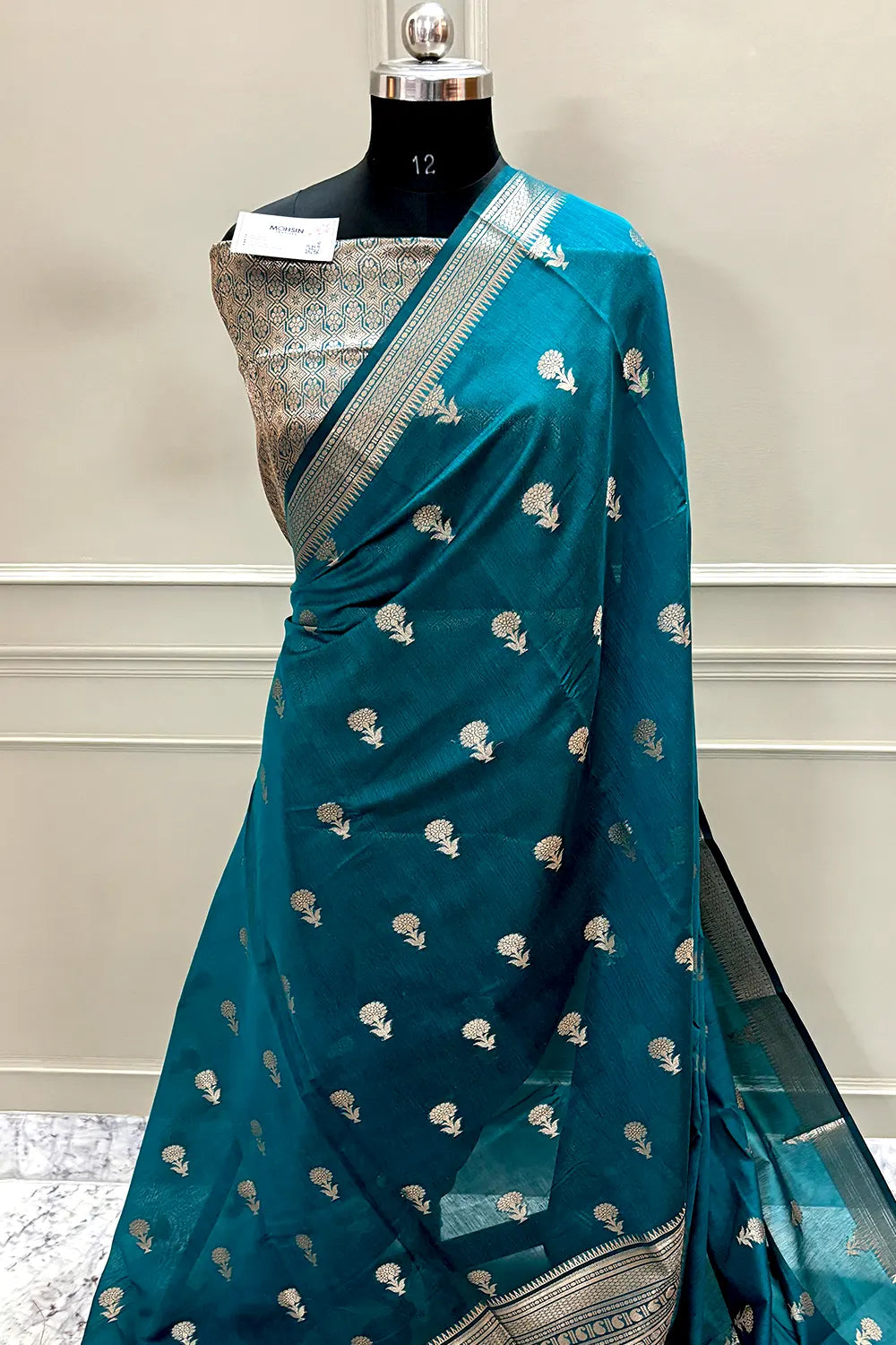 Teal Zari Resham Banarasi Silk Saree