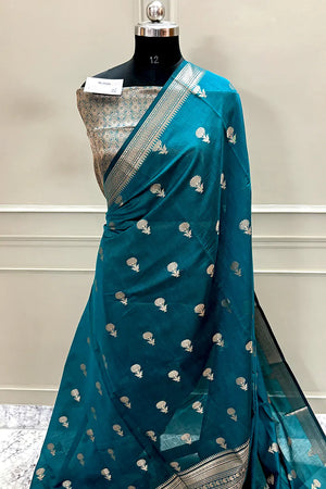 Teal Zari Resham Banarasi Silk Saree