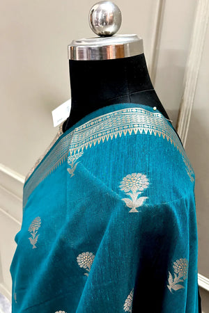 Teal Zari Resham Banarasi Silk Saree