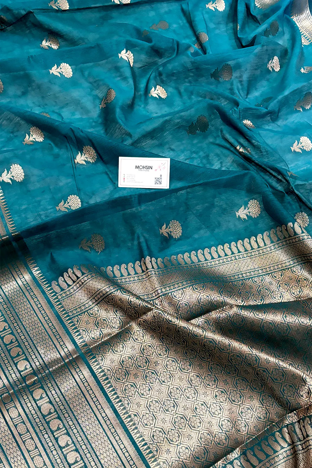 Teal Zari Resham Banarasi Silk Saree