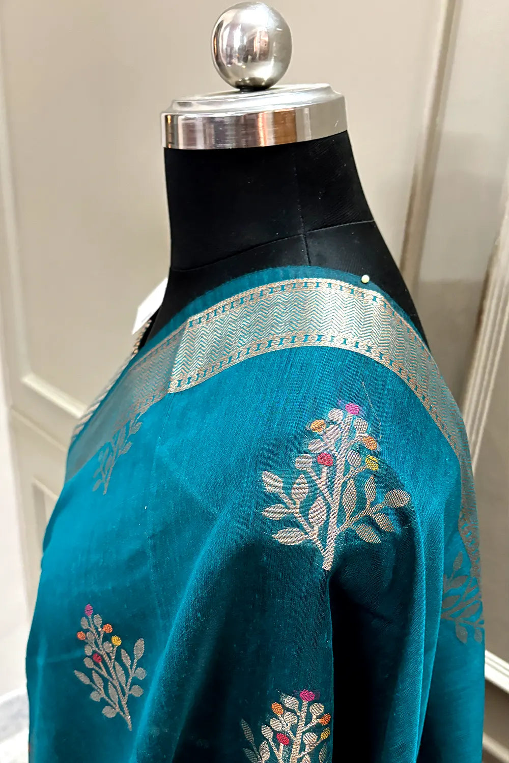 Teal Zari Resham Banarasi Silk Saree