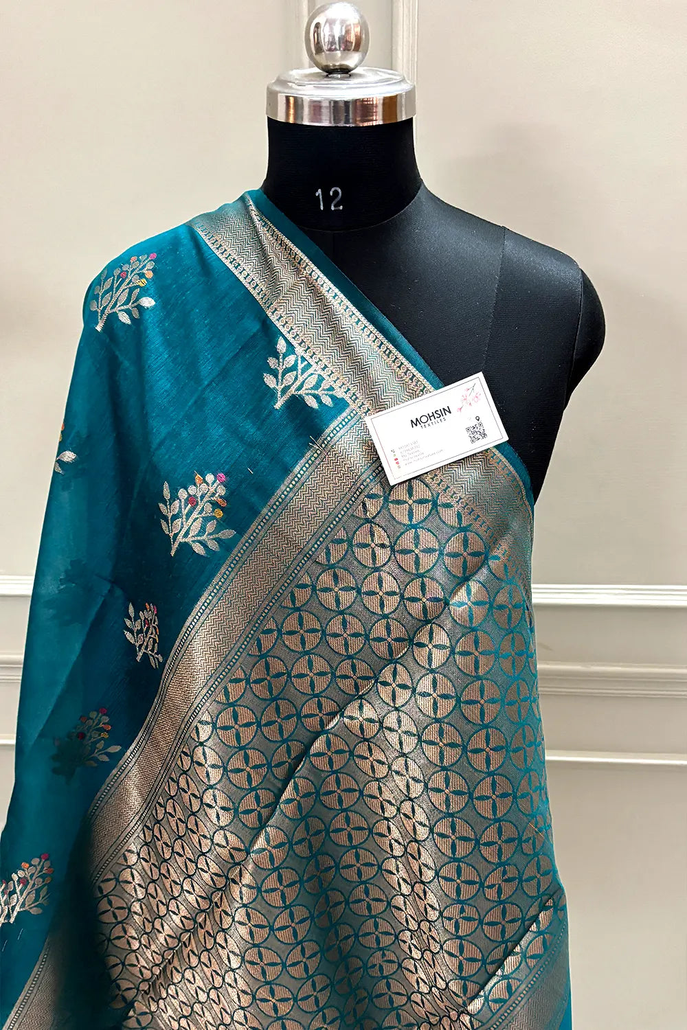 Teal Zari Resham Banarasi Silk Saree