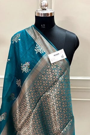 Teal Zari Resham Banarasi Silk Saree