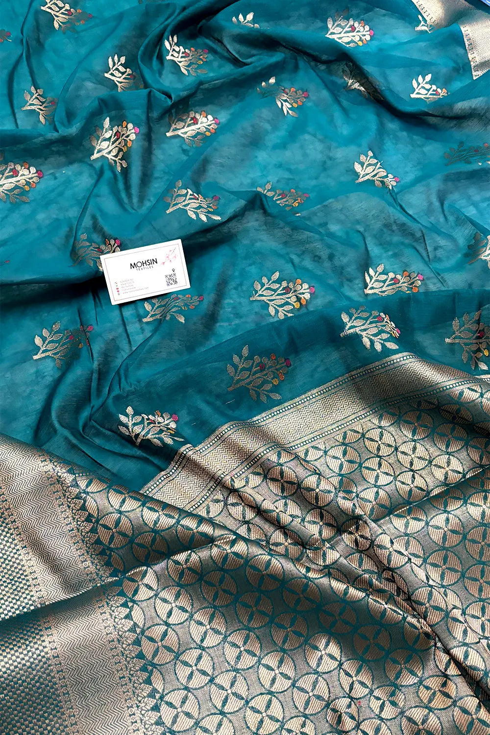 Teal Zari Resham Banarasi Silk Saree