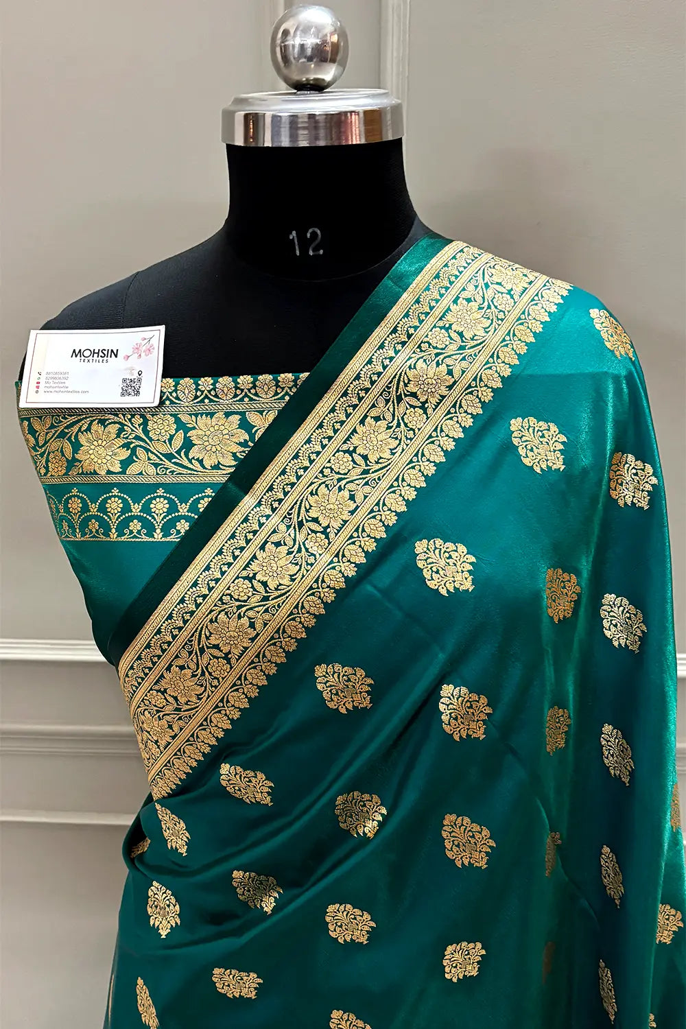 Teal Zari Satin Silk Banarasi Saree