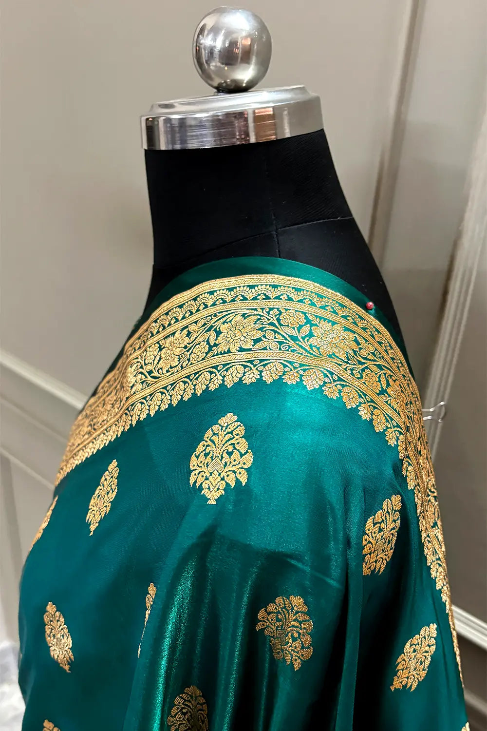Teal Zari Satin Silk Banarasi Saree