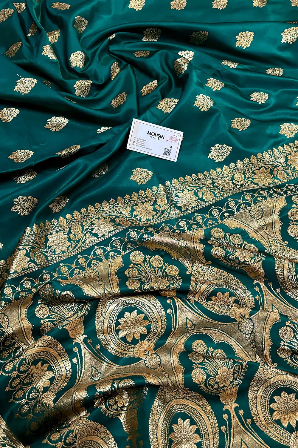 Teal Zari Satin Silk Banarasi Saree