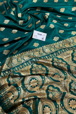 Teal Zari Satin Silk Banarasi Saree