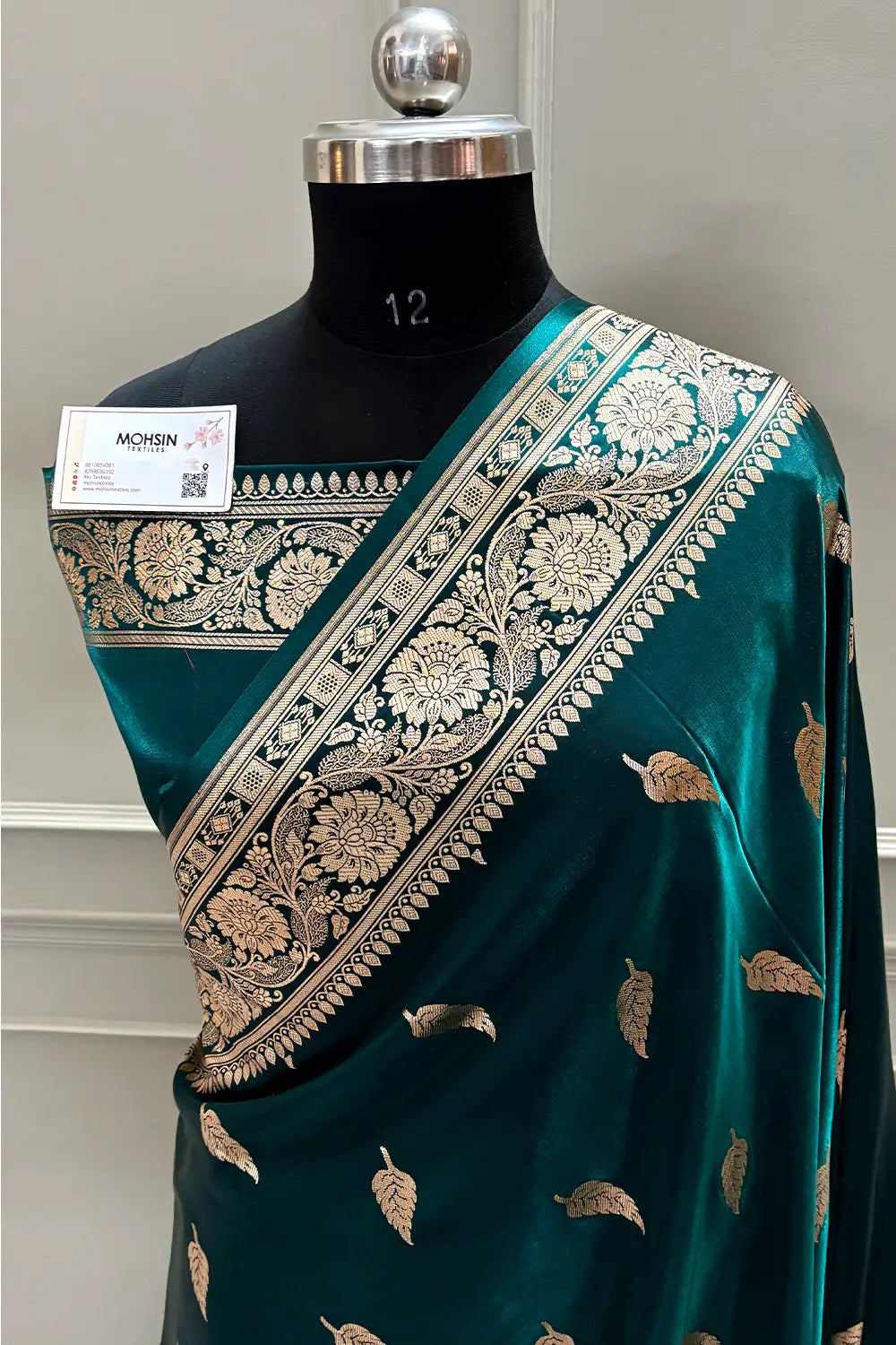 Teal Zari Satin Silk Banarasi Saree