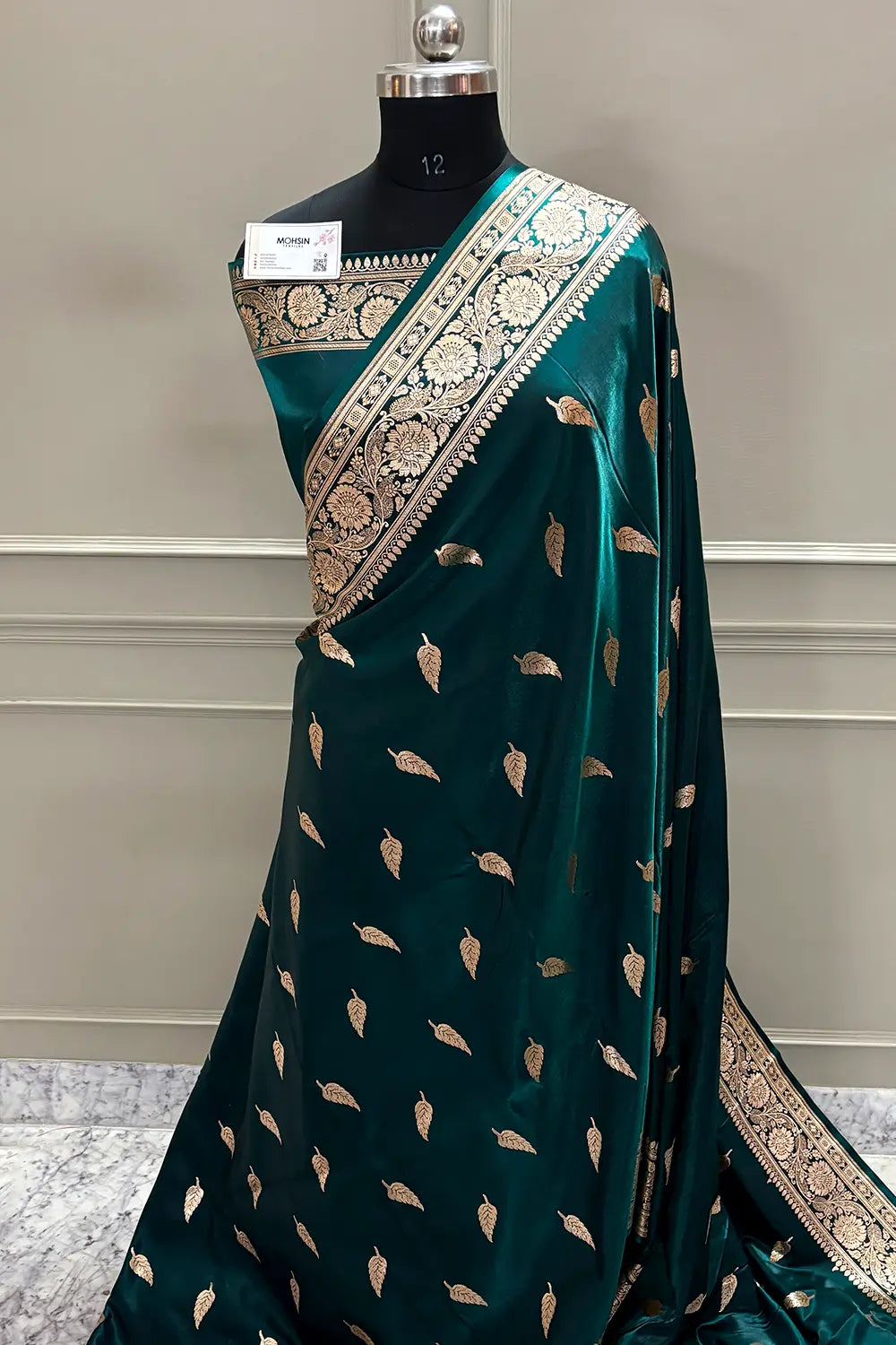 Teal Zari Satin Silk Banarasi Saree