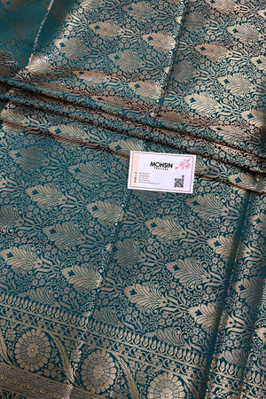 Teal Zari Semi Katan Silk Banarasi Saree