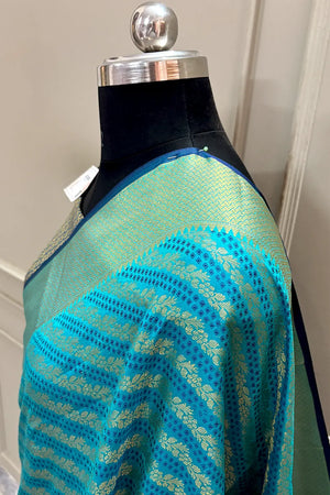Teal Zari Silk Banarasi Saree