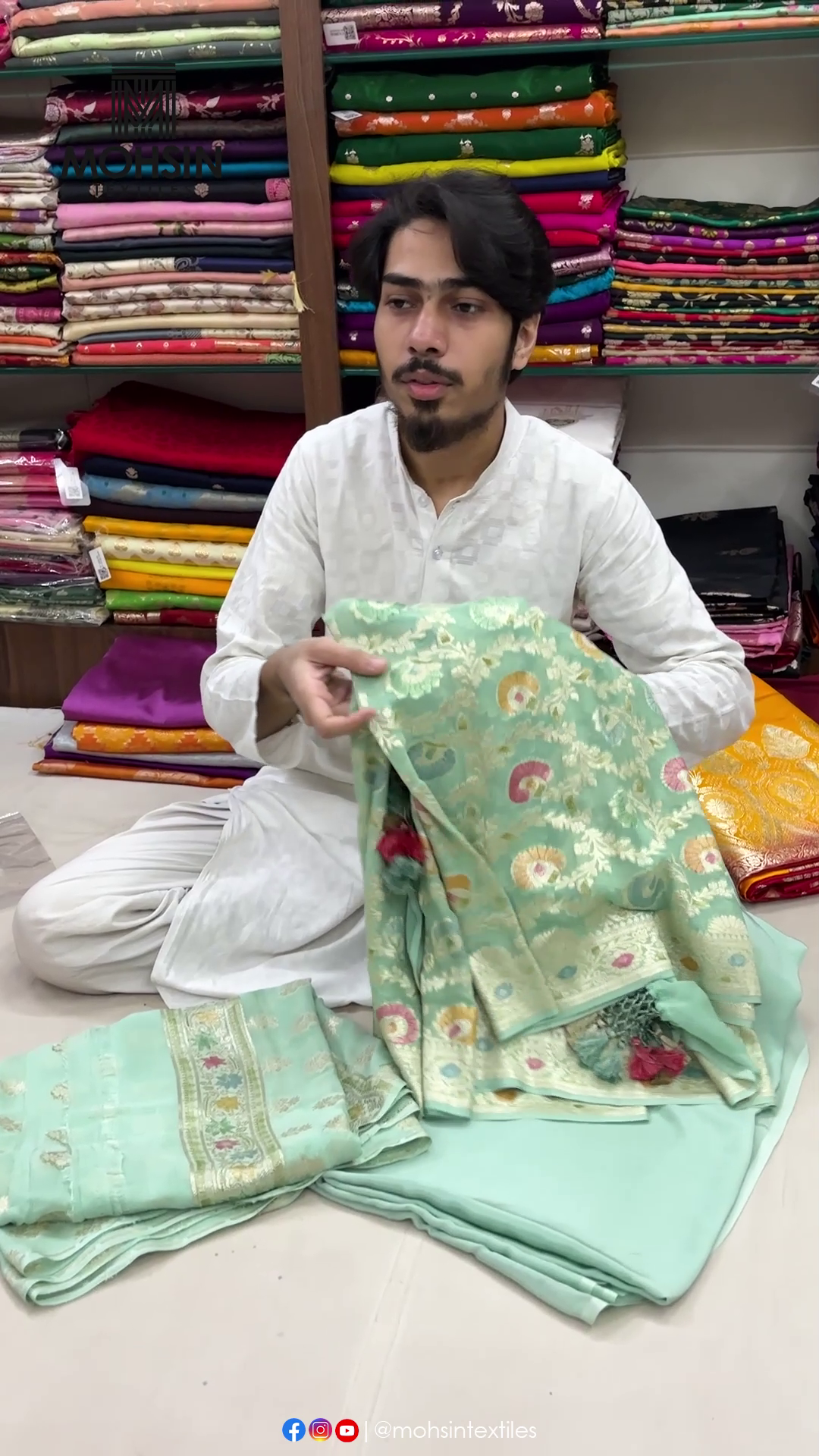 Mint Meena Zari Pure Georgette Silk Banarasi Suit