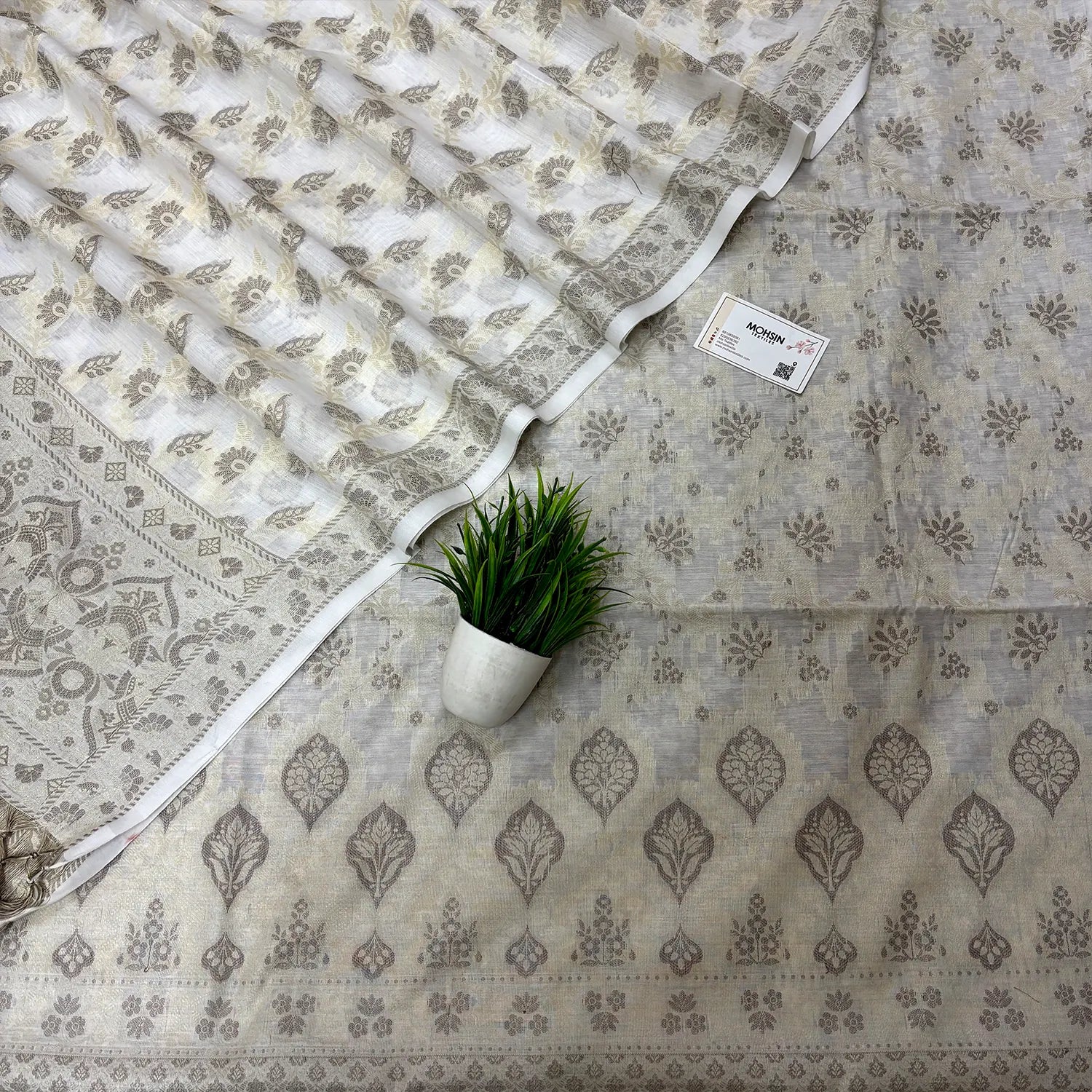 White Mogambo Jaal Cotton Silk Banarasi Suit