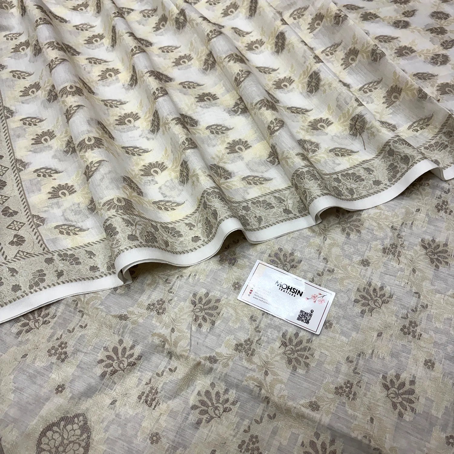 White Mogambo Jaal Cotton Silk Banarasi Suit