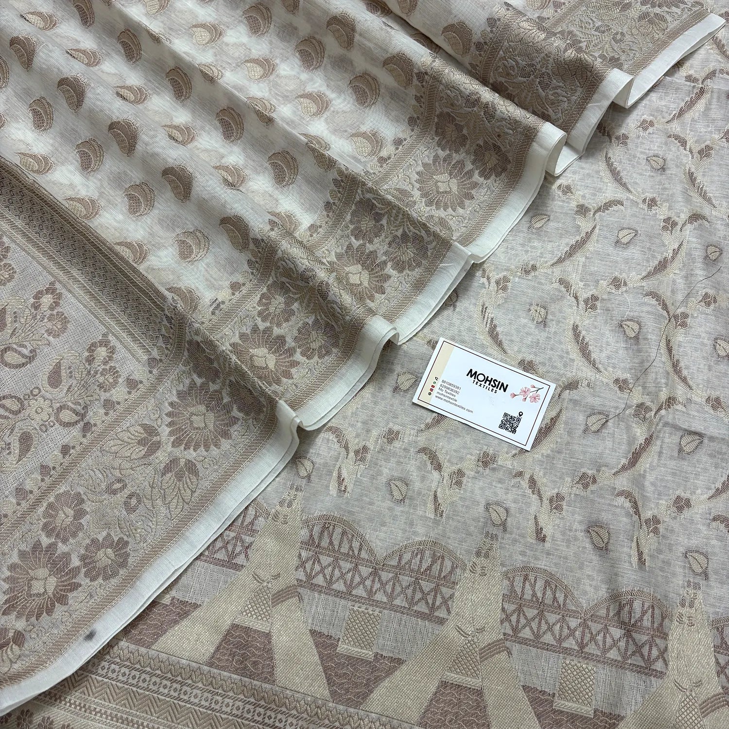 White Namo Ghat Cotton Silk Banarasi Suit