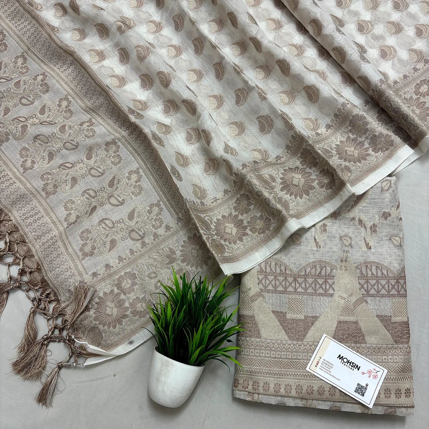 White Namo Ghat Cotton Silk Banarasi Suit