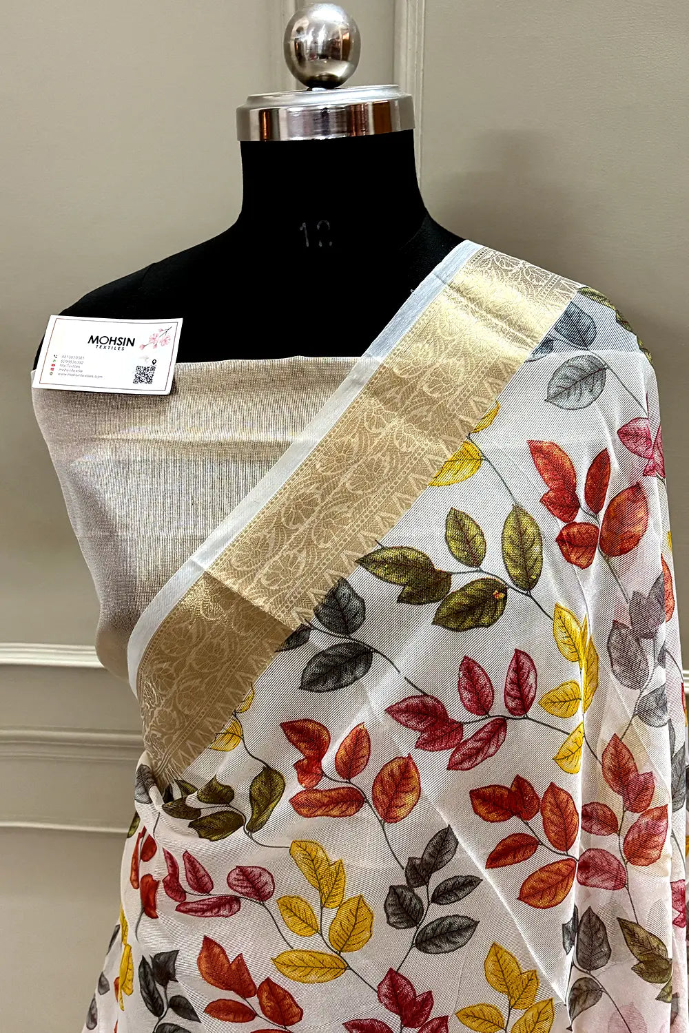 White Rani Printed Muga Silk Banarasi Saree