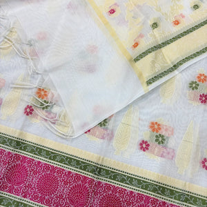 White Resham Banarasi Silk Suit