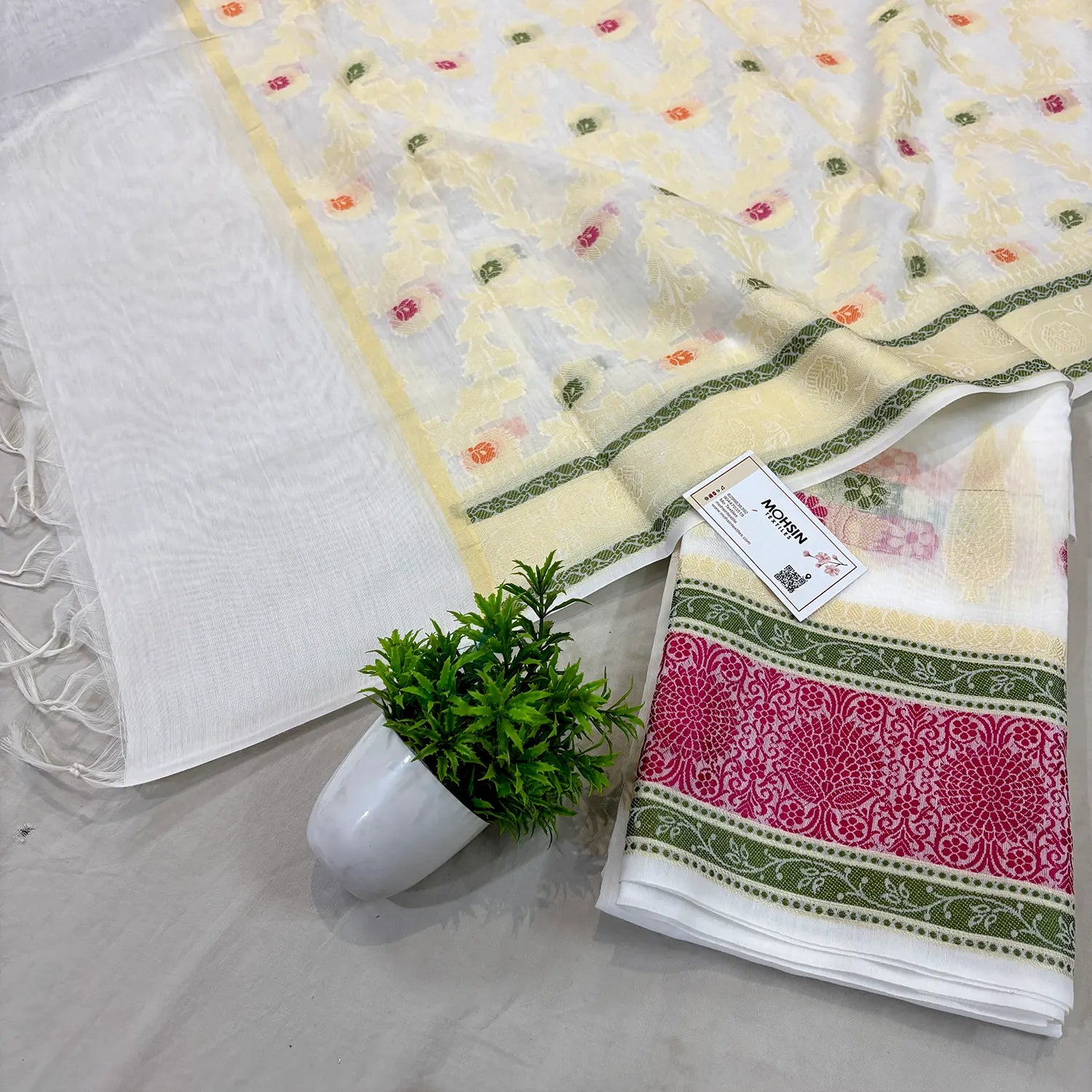 White Resham Banarasi Silk Suit