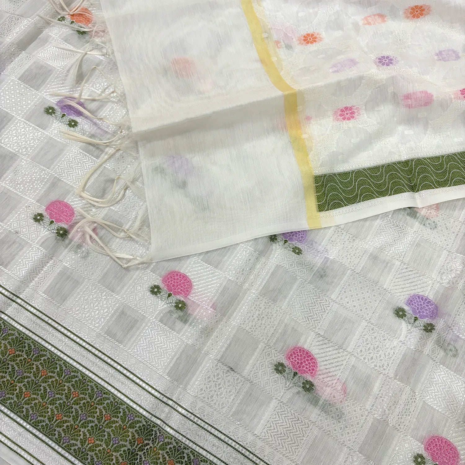 White Resham Banarasi Silk Suit