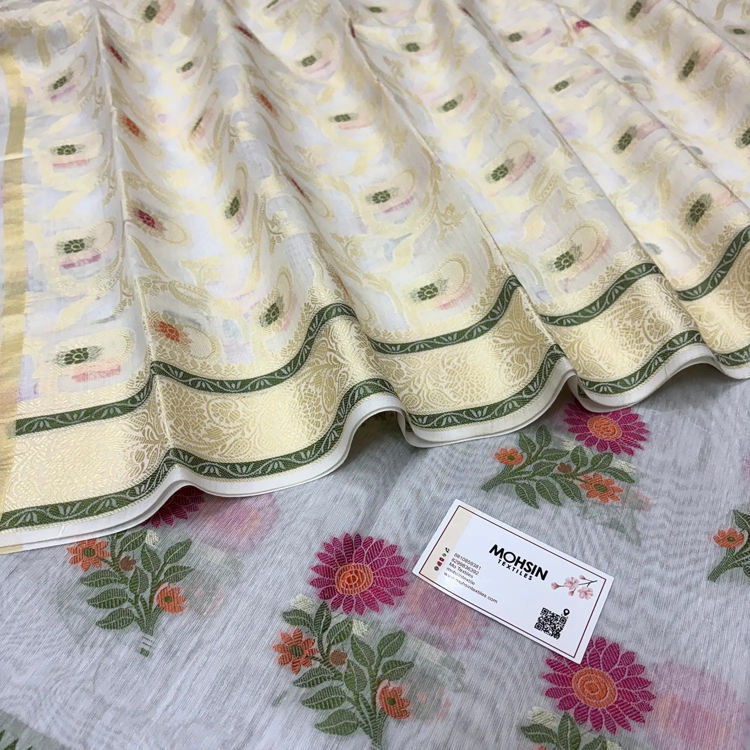 White Resham Banarasi Silk Suit