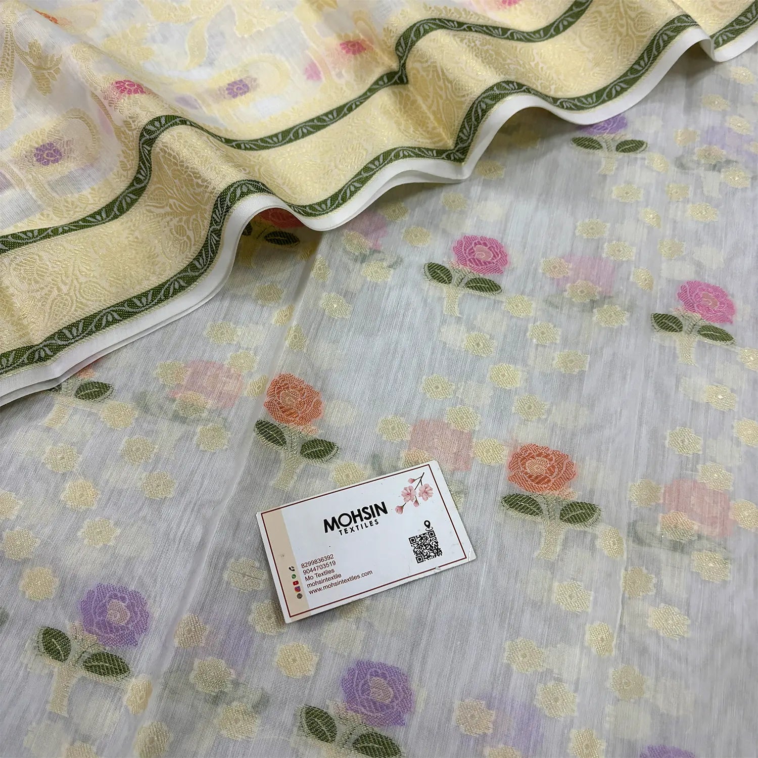 White Resham Banarasi Silk Suit