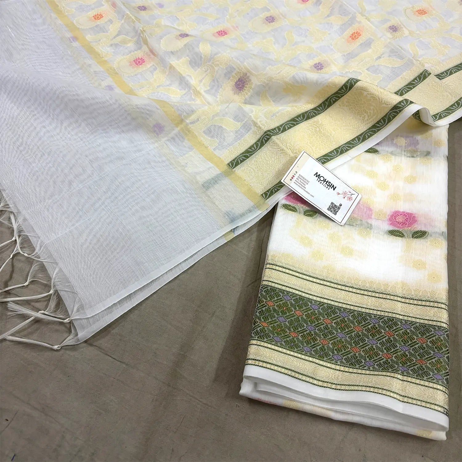 White Resham Banarasi Silk Suit