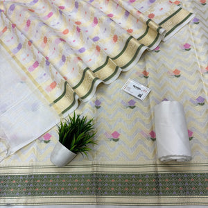 White Resham Banarasi Silk Suit