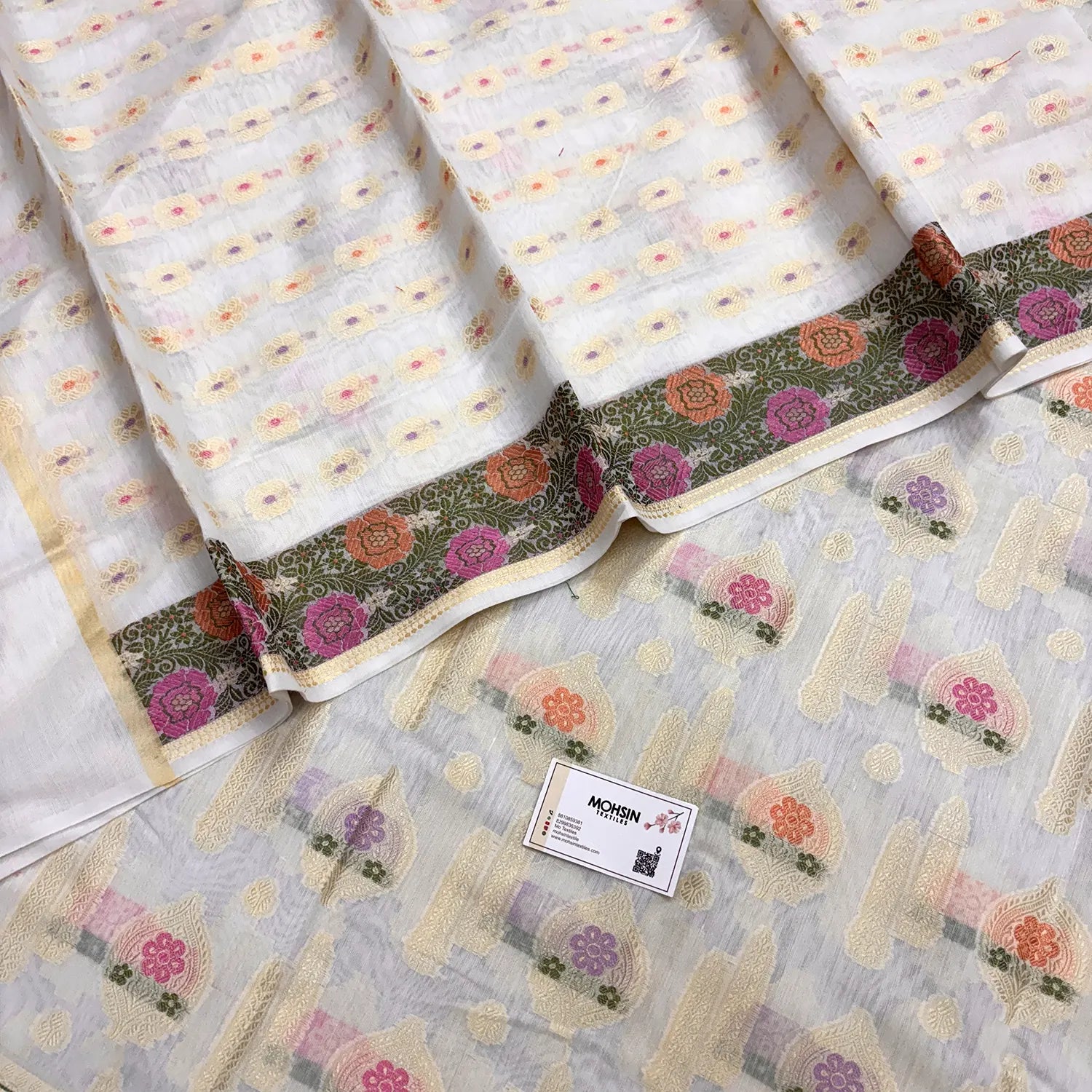 White Resham Banarasi Silk Suit