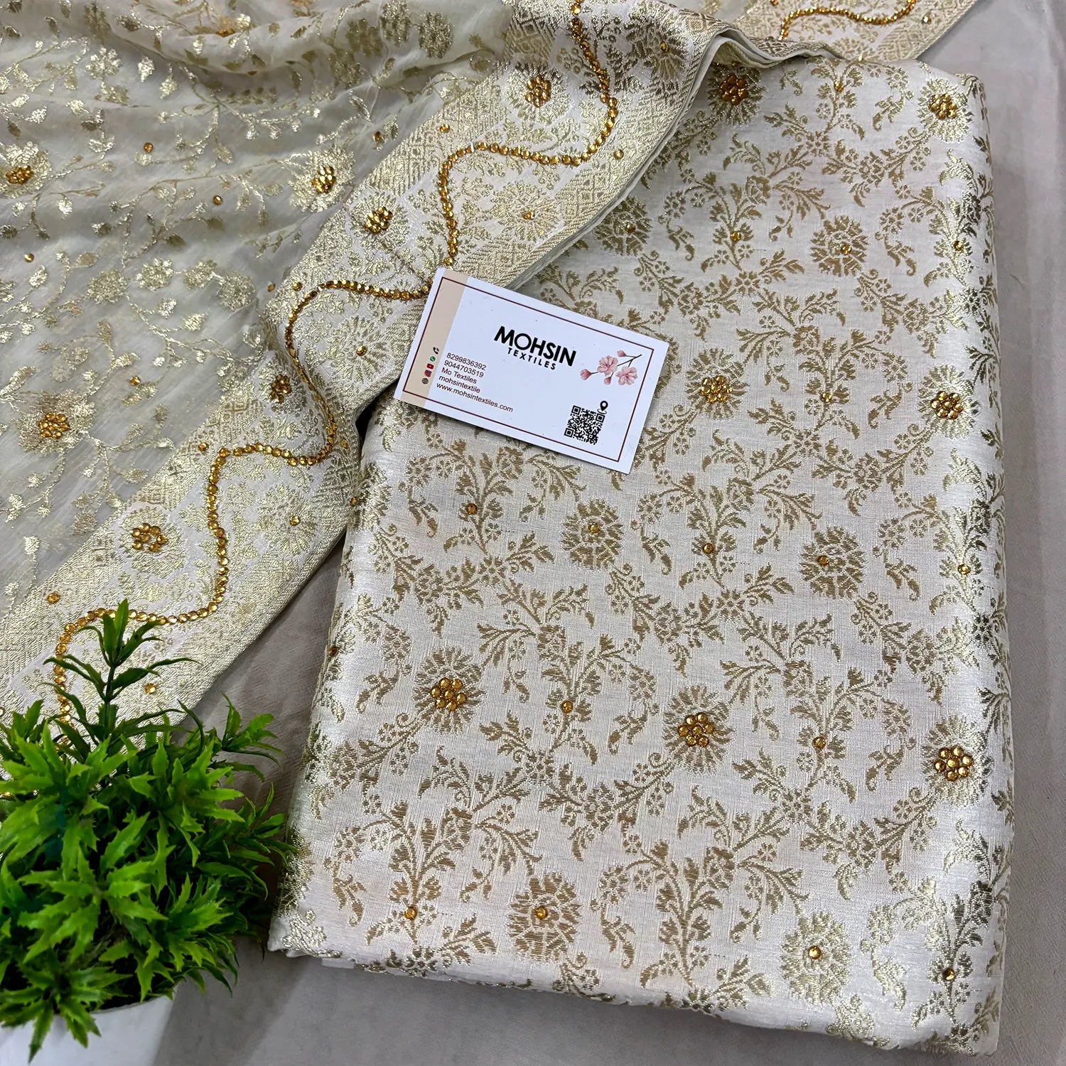 White Stone Work Kimkhab Silk Banarasi Gharara