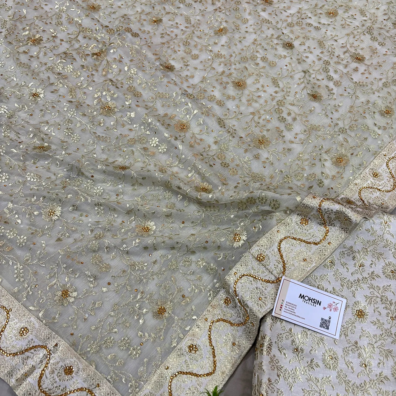 White Stone Work Kimkhab Silk Banarasi Gharara