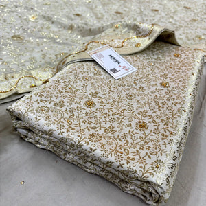 White Stone Work Kimkhab Silk Banarasi Gharara